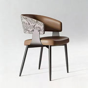 Set of 2 Modern Artistic Dining Chair Upholstered Seat Sculptural Textured Backrest Metal Frame Accent Chair